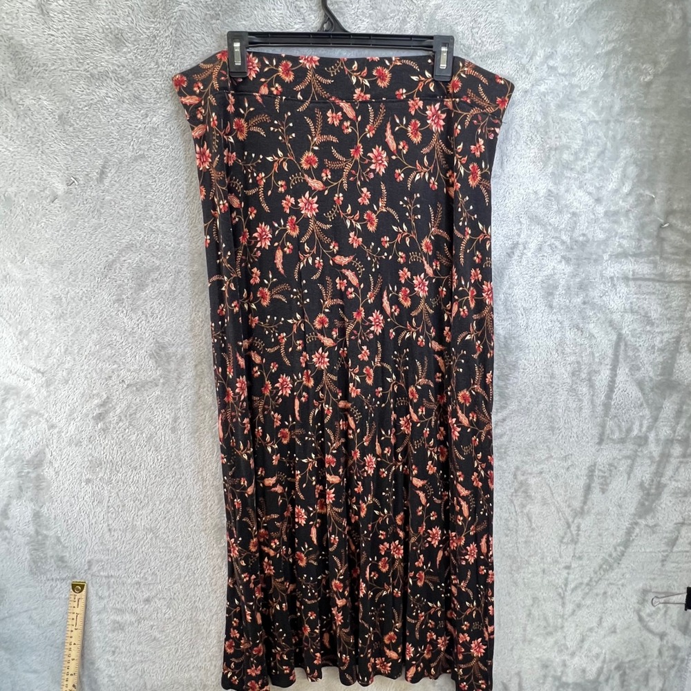 Westport 1962 Womens Plus 1X Black Floral Maxi Skirt Stretch Rayon Boho Flowy